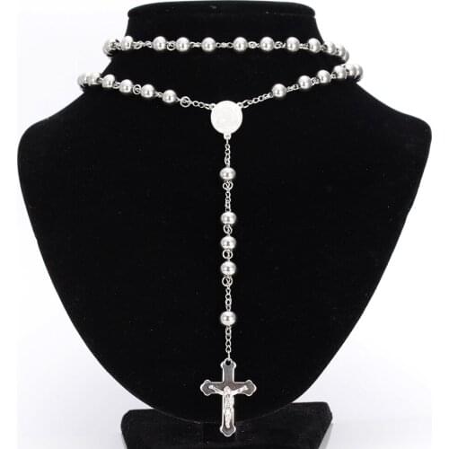 Tisnium 4/6/8mm Hot Sale Silver Color High Polished Woman Sweater Chain Stainless Steel Round Bead Necklace Tail Chain Jewelry