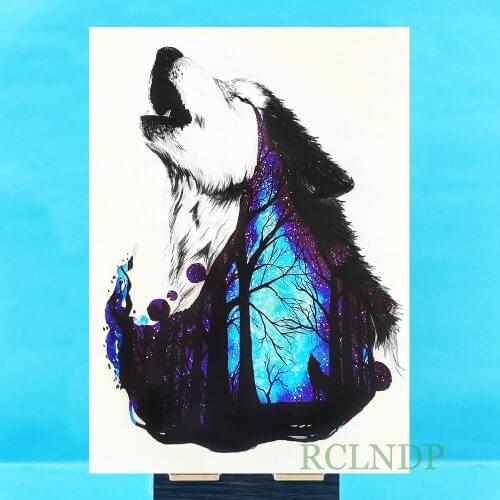Waterproof Temporary Tattoo Sticker on body dark night forest wolf tatto stickers flash tatoo fake tattoos for women girl men