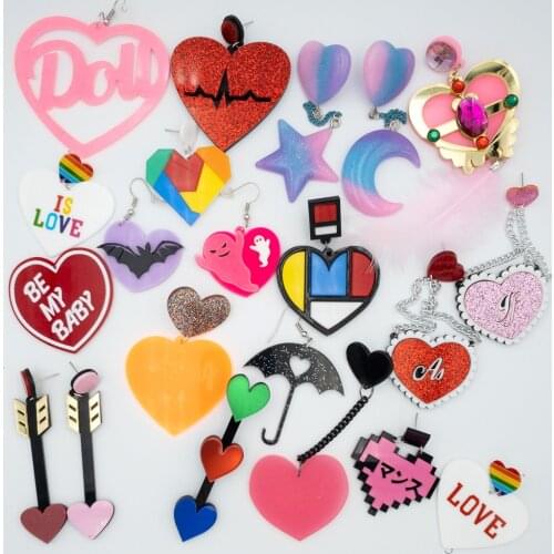 Peach Heart Acrylic Earrings For Women Lovely Star Moon Ghost Cupid Colorful Letter Flame Tassel Harajuku Korea Earrings Jewelry