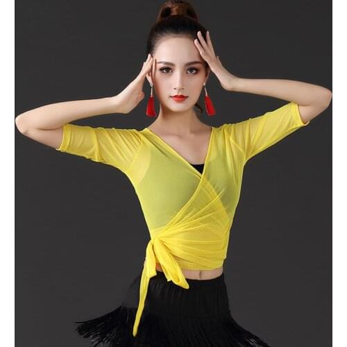 New Several Colors Half Sleeves Ladies Latin Dance Tops Strap Ballroom Dancing Costume Cloth Tango Chacha Dancing Practice L002W