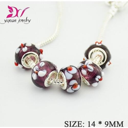 10Pcs 14mm 3g Wholesale Round Shape Murano Glass Beads With Four Leaf Clover European Diy Beads Charms Fit Bracelet Charms TK041