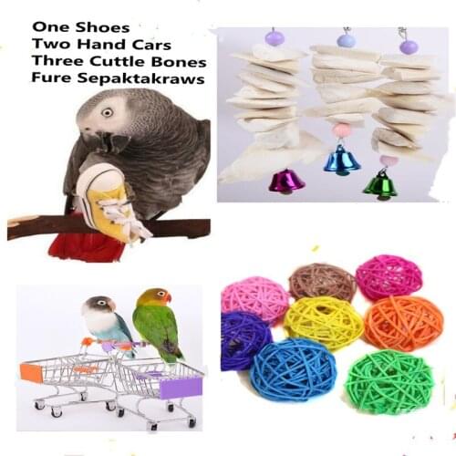 10PCS/Set Combination Parrot Shoes Toy Bird Hamster Articles Bite Funny Swing Ball Standing Training Cuttlefish bone
