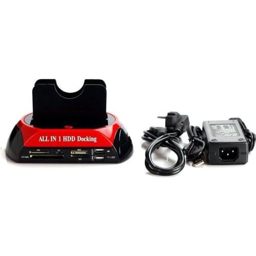 2.5 3.5 1 IDE 2 SATA USB2.0 Dual External Hard Disk Drive Twin Docking Station Clone Copy OTB HUB Reader US Plug