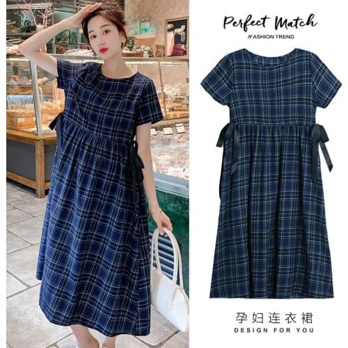 28929# Maternity Dress Summer Short Sleeves Easy Matching Loose Stylish Cotton and Linen Dress Pregnant Women Mom Dress