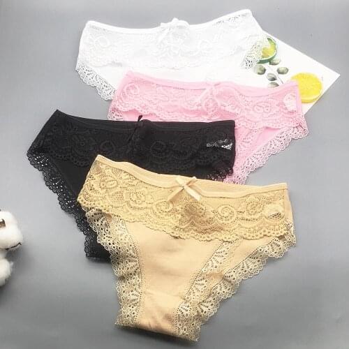 3 Pcs / Lot New Arrival 2021 Underwear Cotton Ladies Sexy Lace Briefs Panties 9336
