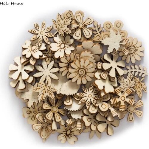 30pcs Flower leaf Mixed Wooden Chips for Scrapbooking Embellishments Home Decor Buttons Handmade Accessories 10-20mm