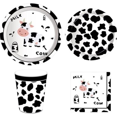 44pcs Disposable Tableware Set Disposable Paper Plate Cup Napkin Farm Cow Happy Birthday Decoration Party Supplies