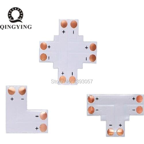 50pcs L T X Shape 8mm 2pin Single Color LED Strip Corner Connector PCB Board Splitter Connector
