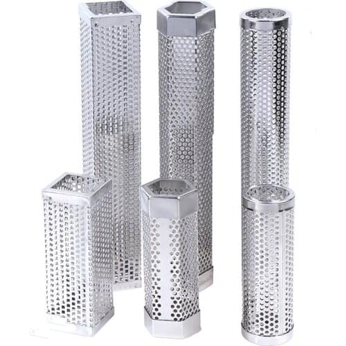 6/12inch BBQ Stainless Steel Accessories Meshes Round Sqaure Perforated Mesh Smoker Tube Grill Generator Smoker Filter Tool