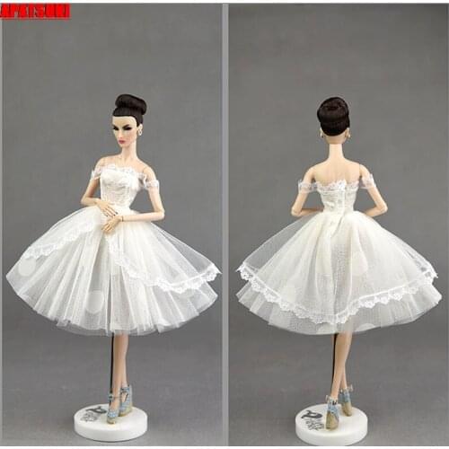 White Lace Princess Polka Dot Dress for Barbie Doll Outfits Clothing for Blythe Doll Clothes Dolls Accessories Kids Toy 1/6