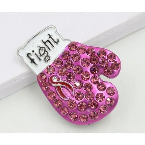 New Arrival Breast Cancer Awareness Pink Ribbon Fighting Box Gloves Pin Brooch Rhinestone Pins Women Jewelry