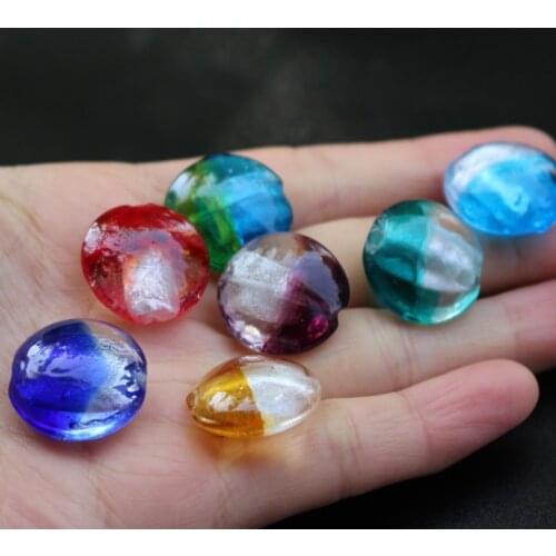 10Pcs Double Colored 20mm Lampwork glass beads Round Flat With Multi-Color for jewelry &DIY Craft