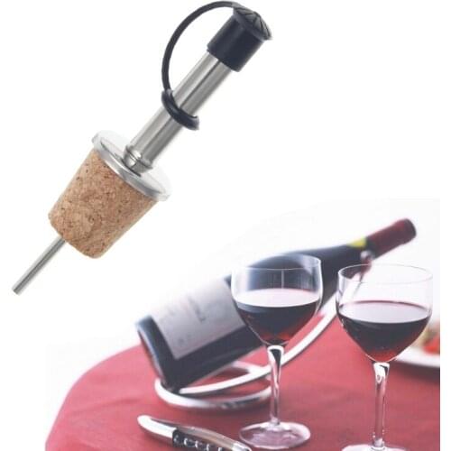 Stainless Steel Wine Oil Bottle Pourer Vinegar Spout/ Natural Cork 72XF