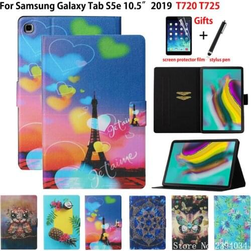 For Samsung galaxy tab S5e 10.5 Case Cover 2019 SM-T720 SM-T725 T720 T725 Funda Fashion Painted TPU PU Leather Stand Shell Capa