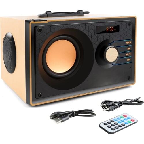 Wooden Bluetooth Speaker Wireless Bluetooth Subwoofer Outdoor Stereo Speaker MP3 Music Player Support FM and TF Remote Control