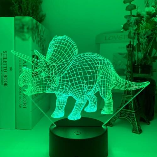 Baby Night Light Dinosaur Triceratops for Kids Bedroom Decor Nightlight Cool Birthday Gift 3D Illusion Acrylic Battery Desk Lamp
