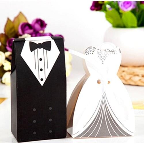 Elegant Bride And Groom Suit Candy Boxes Wedding Favor Gift Packaging With Ribbon LX1560