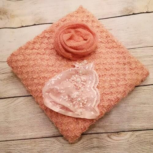 Clearance A Set 150*100cm Thin Fabric Backdrop+60*40cm Mohair Knit Wrap+Handcraft Vintage Girl Lace Hat for Newborn Shooting
