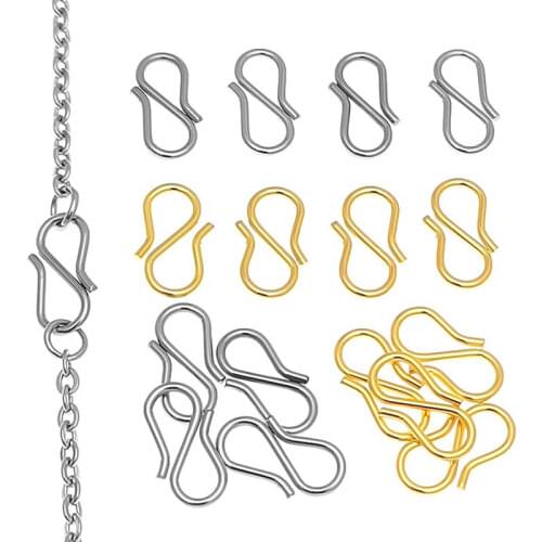 50pcs/lot 316L Stainless Steel Hypoallergenic S Shape Clasp Hooks Connector for DIY Handmade Bracelet Necklace Jewelry Making