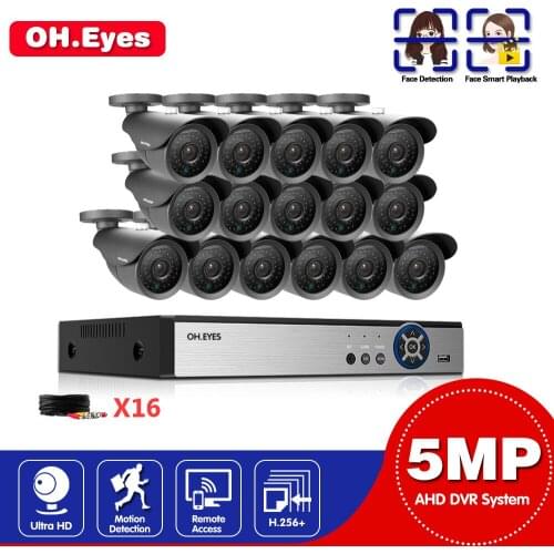 H.265 5MP Ultra HD 16CH DVR Kit CCTV Camera Security System 5MP CCTV System Kit Outdoor Night Vision Video Surveillance Set