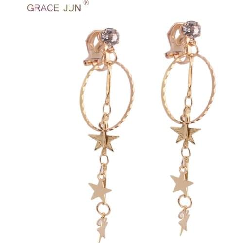 Korea Style Gold Color Clip on Earrings for Girl Party Weddings Fashion Geometric Circle Square Star Heart No Pierced Earrings