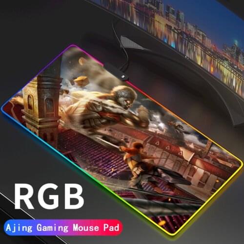 Attack on Titan LED Light Mousepad RGB Keyboard Cover Desk-mat Colorful Surface Mouse Pad Waterproof Multi-size Computer