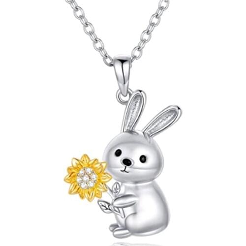 Rabbit With Sunflower Pendant Alloy Necklace For Women Creative Harajuku Jewelry Clothes Accessories