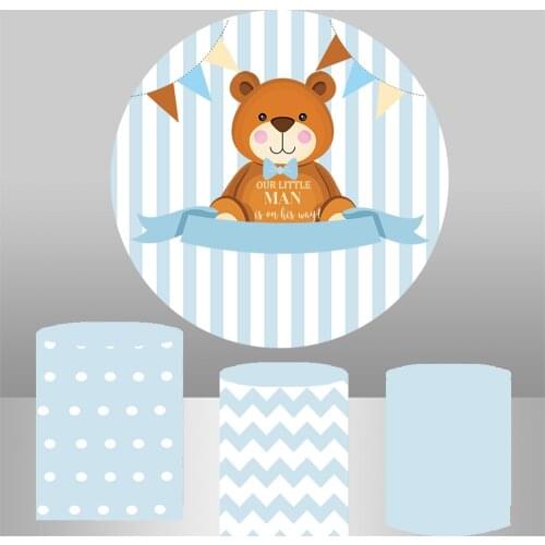 Round Circle backdrop background little man Cartoon teddy bear birthday party decor baby shower candy dessert table cover YY-103