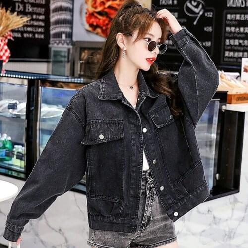 Spring Loose Vintage Blue Denim Jacket Female Coat Autumn Casual Single-breasted Long Sleeve Big Pocket Jeans Jacket Ropa Mujer