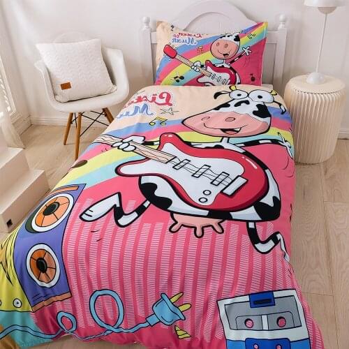Cartoon Cow Pictures Bedding Set Printed Pillow Case Quilt Cover Single Size Household Textile Products Decorating Girls' Room