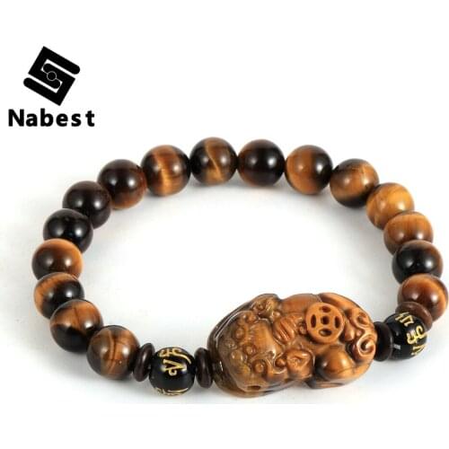 Men Women Natural Stone Brave Troops PIXIU Charm Bracelet 8mm Tiger Eye India Onyx Beaded Lucky Wealth Healing Feng Shui Jewelry