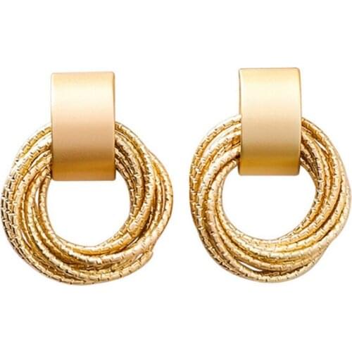 Retro Metallic Gold Multiple Small Circle Pendant Earrings Jewelry Fashion Wedding Party Unusual Earrings for Woman