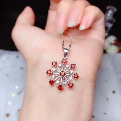 Wheel shape new style natural red garnet pendant of necklace for women jewelry real 925 silver natural gem girl birthday gift