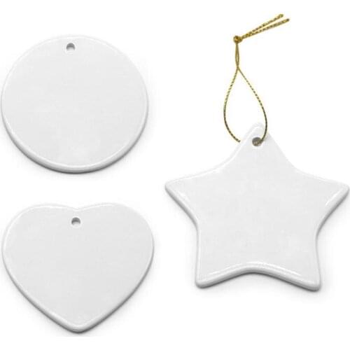 Blank Sublimation Ceramic pendant Christmas ornaments Heat transfer Printing DIY ceramic ornament heart round Christmas decor