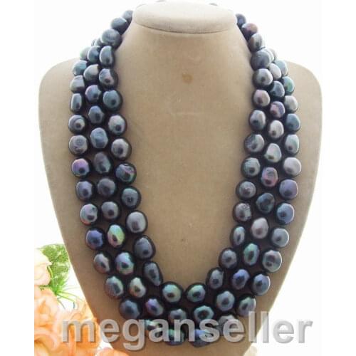 Rare Big 12-13MM black Baroque freshwater Cultured Pearl Necklace 50"