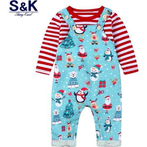 Christmas New born Baby Boy Girl Outfit Long Sleeve Tops Bib Strap Pants 2PCS Set Autumn Winter Clothing XT-447