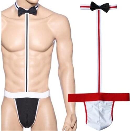 MSemis Adult Men Sexy Lingerie Collared Borat Mankini Costume Gay Pouch Panties Borat Swimsuit Thong Men Gay Underwear for Beach