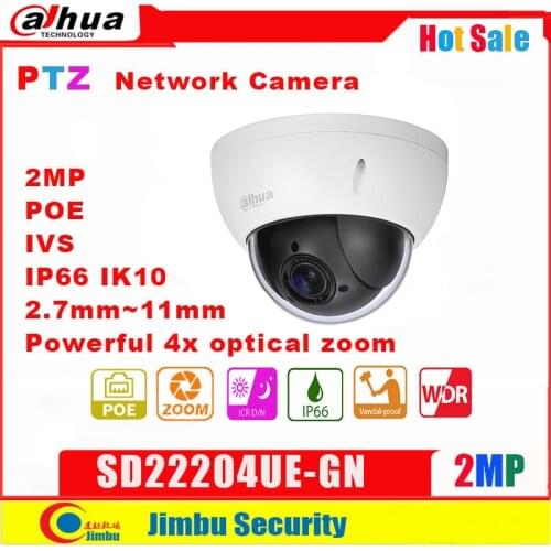 Dahua PTZ camera SD22204UE-GN 2MP 2MP 4x Starlight PTZ Network Camera POE 2.7mm~11mm Mini Dome IP66 IK10 WDR IVS