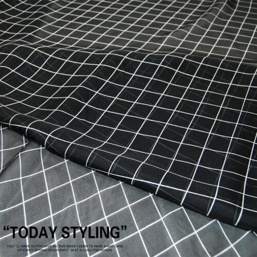 LEO&LIN 8-M/M Large Wide Plaid Black Real Silk Chiffon 100% Silk Clothing Cloth Fabric DIY Sewing Tissue