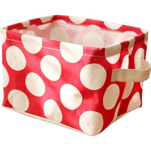 Cotton Linen Foldable Dot Pattern Household Storage Basket Desktop Dressing Cosmetic Organizer Storage Box Stationery Basket