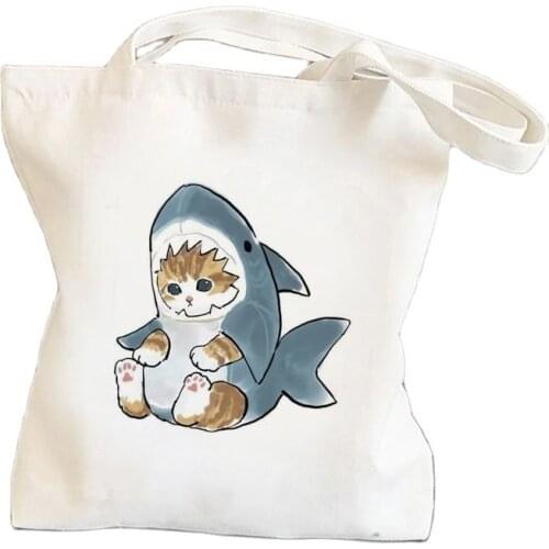 Cat SharkBolsa Compra Plegable Jute Bag Bolsa Shopping Bag Shopper Bolso Shopping Handbag Bag Tote Reusable Net Ecobag Cabas