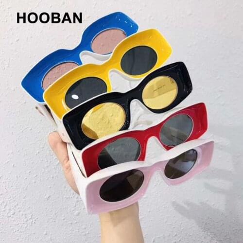 HOOBAN 2021 Trend Concave Frame Sunglasses Men Women Classic Rectangle Sun Glasses Male Luxury Double color Party Eyewear