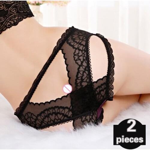 2 pcs women underpanties sexy mid waist lace transparent briefs tempting hollow underwear transparent lace seamless briefs