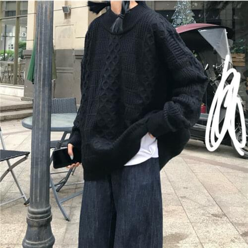 Streetwear Men Women Autumn 2021 Harajuku Black Sweaters Vintage Retro Pure Color Knitted Sweater All-Match Fashion Knit Pullove