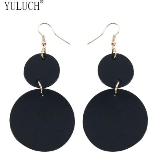 YULUCH Luxurious leather double round pendant earrings for women PU hollow all-match 5 colors jewelry for girls accessories DOO5