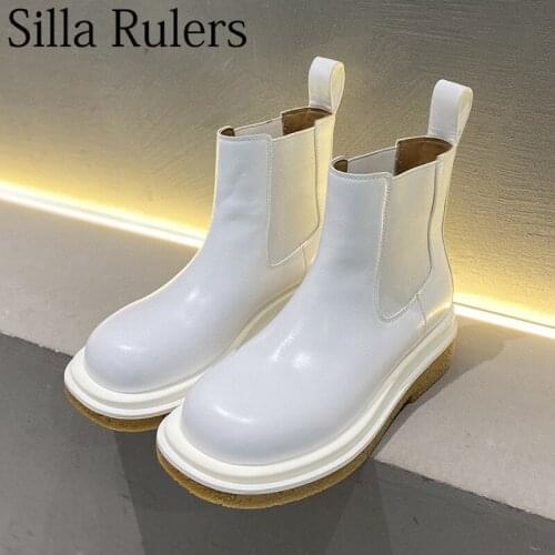 Runway Thick Sole Ankle Boots Women Genuine Leather Round Toe Chelsea Boots Woman Martin Boots Short Boots Woman