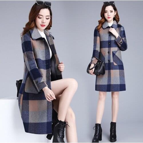 Luxury clothes large size Cashmere wool coat female Autumn Winter New long Elegant womens coats popular Plaid woolen Outerwear