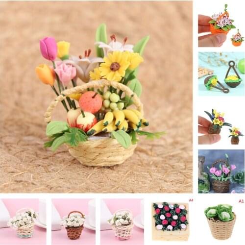 1:12 DollHouse Miniature Flowers Basket Mini Fruit Basket Flowers Pot Decor Toy