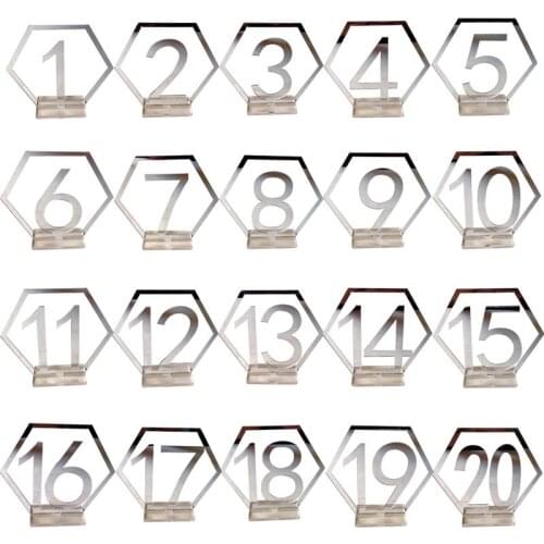 1-20 Wedding Table Numbers Acrylic Mirror Silver Numbers Placeholders Table Stands Cards Numbers Plate Decors For Wedding Party