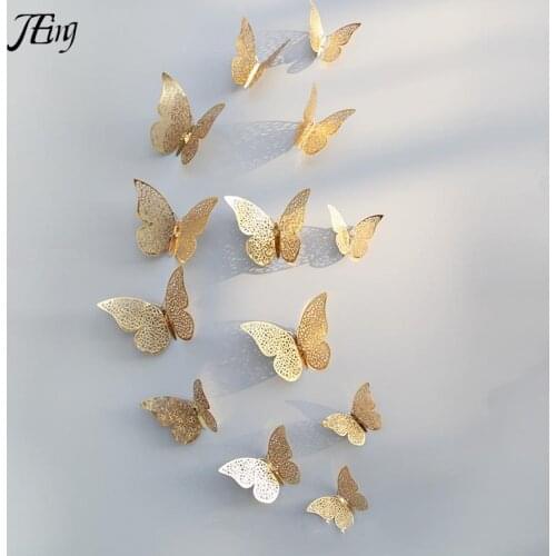 12Pcs Metal Texture Gold Artificial Butterfly Cake Topper Cake Decoration Simulation Butterflies Wedding Crafts Party Decoration